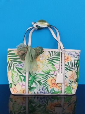 Dana Buchman Tropical Floral Tote in Green, Yellow & White Size 15+9+6